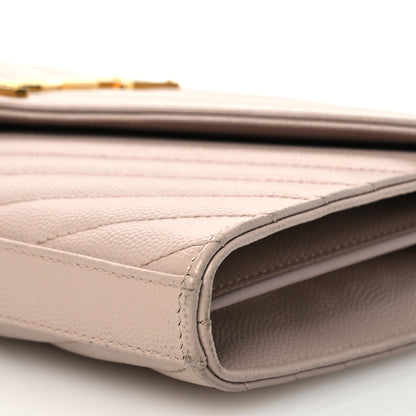 Saint Laurent Grain De Poudre Matelasse Chevron Cassandre Envelope Chain Wallet Dark Beige 11 of 15