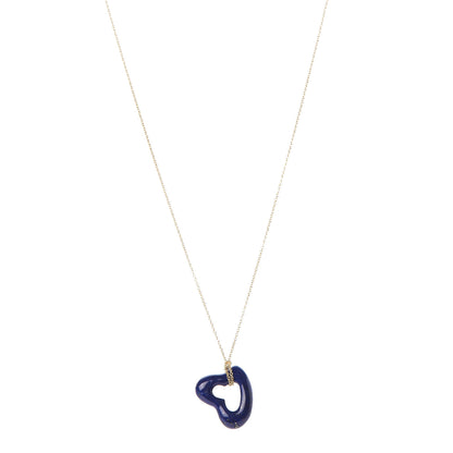 Tiffany 18K Yellow Gold Lapis Lazuli 23mm Elsa Peretti Open Heart Pendant Necklace 1 of 9