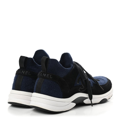 Chanel Fabric Suede Calfskin Stretch CC Sneakers 40 Blue Black 4 of 7