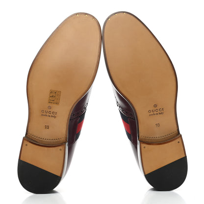 Gucci Calfskin Web Bee Embroidered Mens Slip-On Brogue Wingtip Derby Shoes 10 Bordeaux 5 of 8