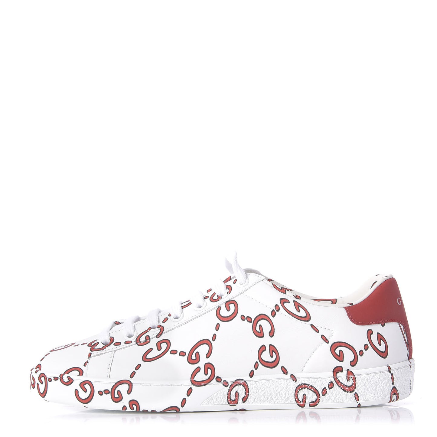 Calfskin GucciGhost Print Womens Ace Sneakers 38 White Hibiscus Red