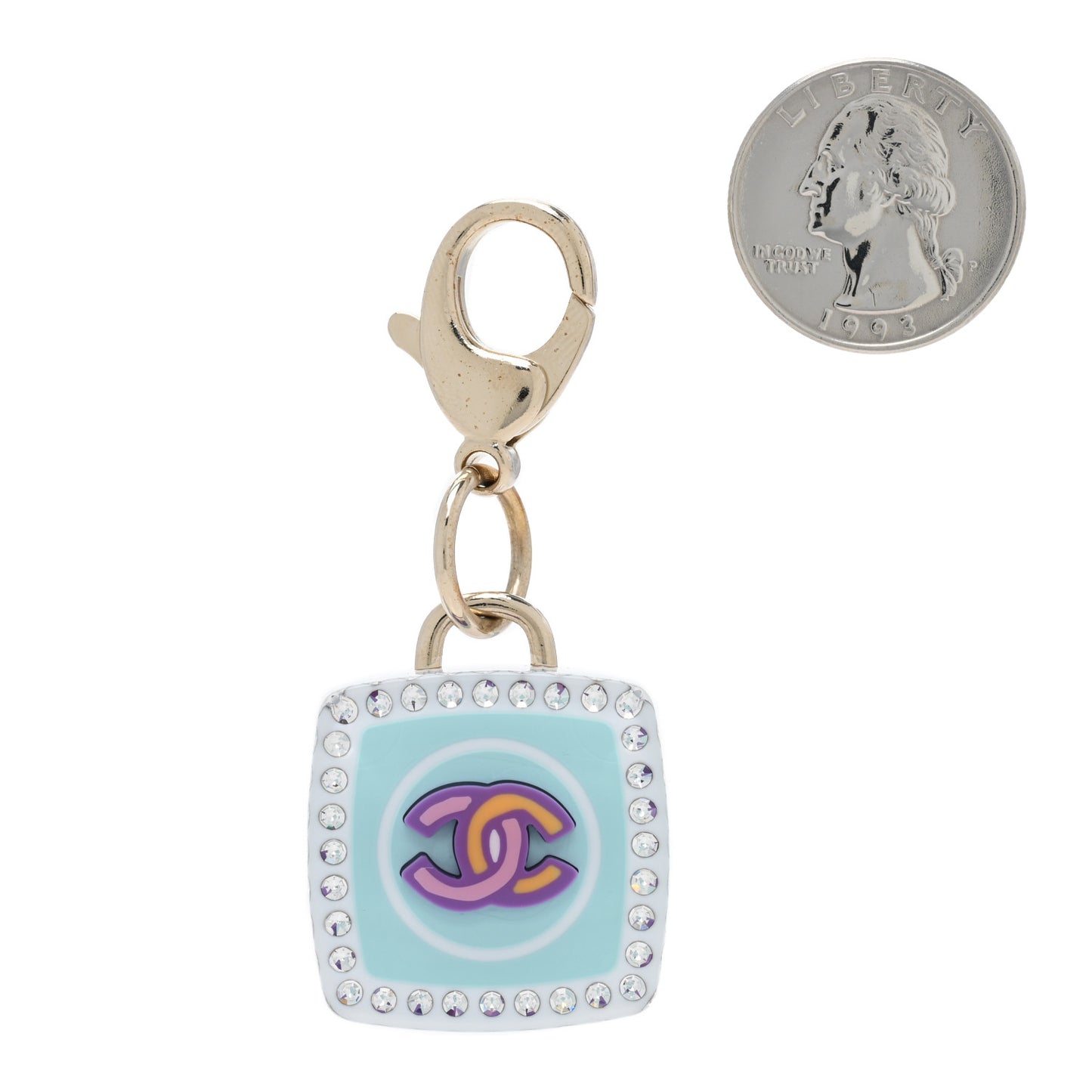Metal Resin Crystal CC Key Ring Bag Charm Gold Multicolor