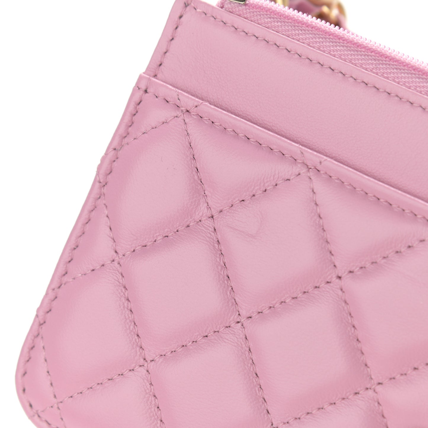 Lambskin Resin Quilted Wallet On Chain WOC Dark Pink