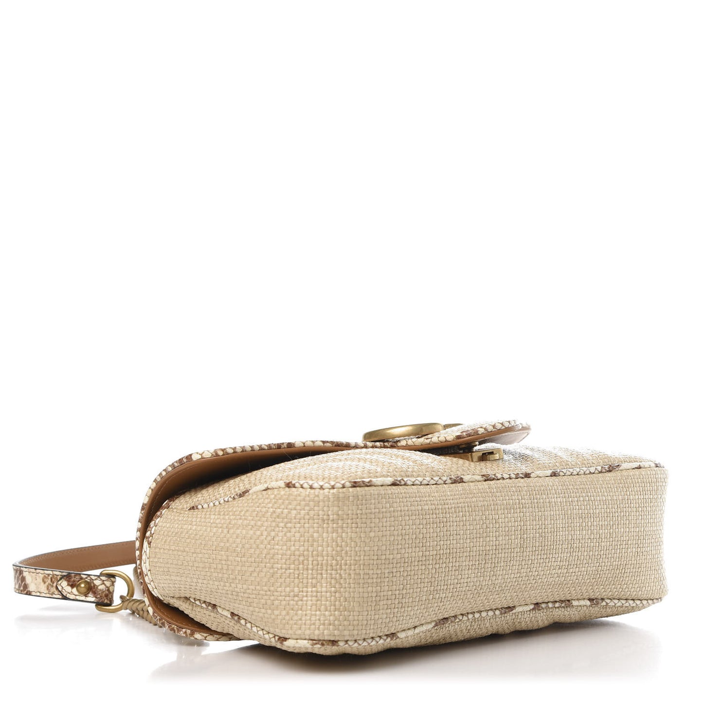 Raffia Elaphe Matelasse Small GG Marmont Shoulder Bag Natural Cream Brown