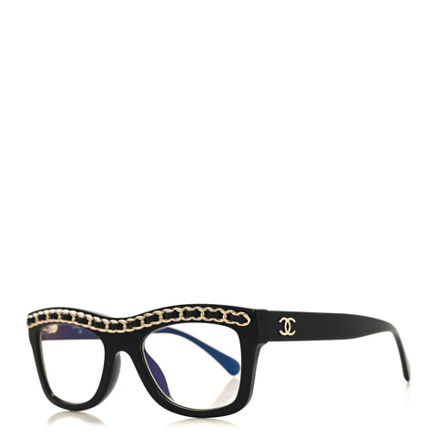 Acetate Calfskin Chain Rectangle Sunglasses 71626A Black