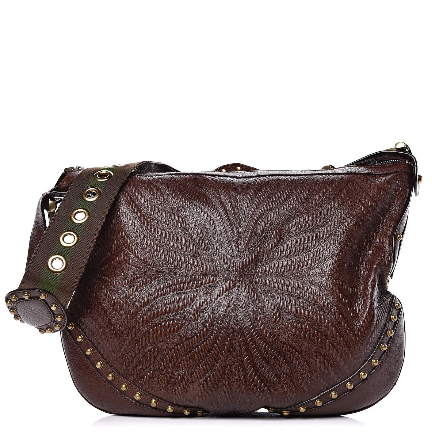 Calfskin Embossed Studded Pelham Messenger Bag Dark Brown