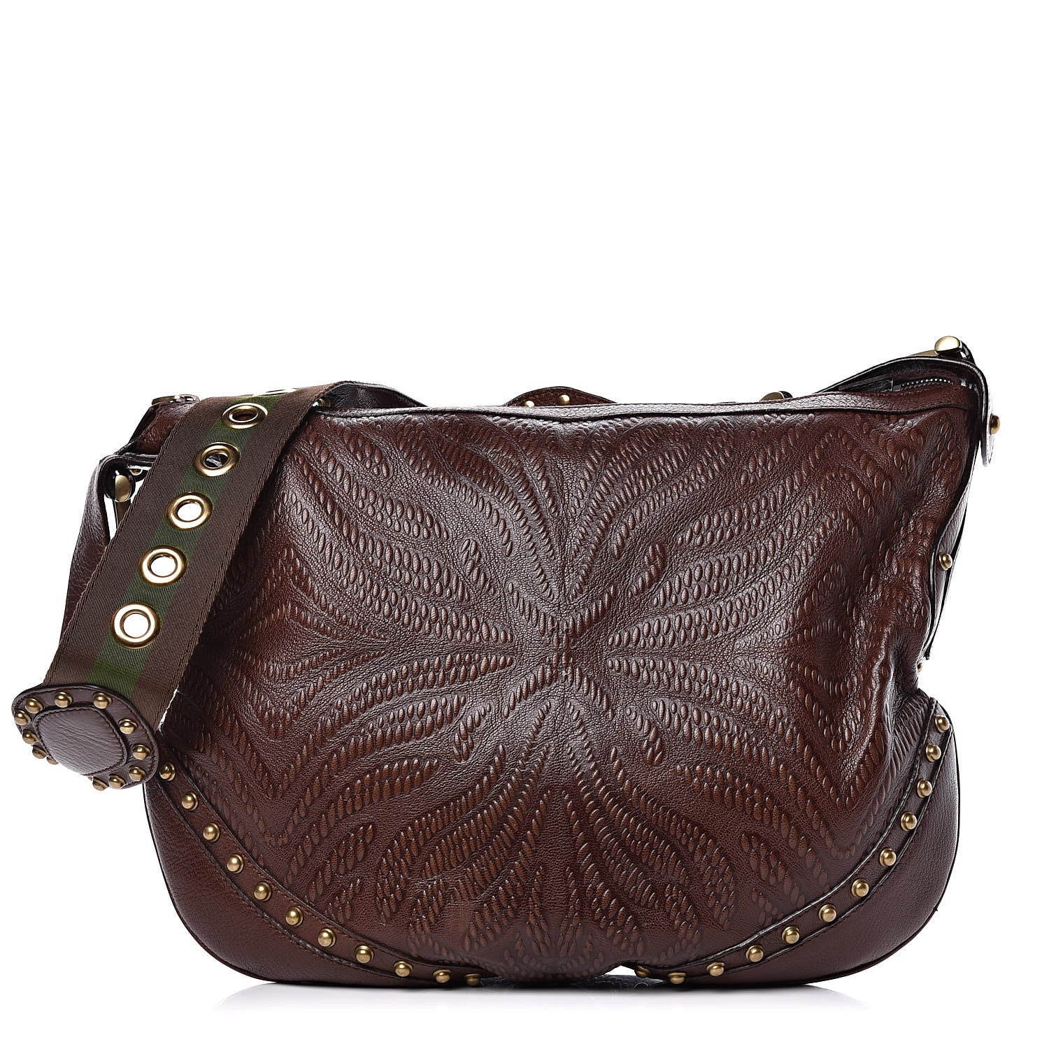 Gucci Calfskin Embossed Studded Pelham Messenger Bag Dark Brown 1 of 9