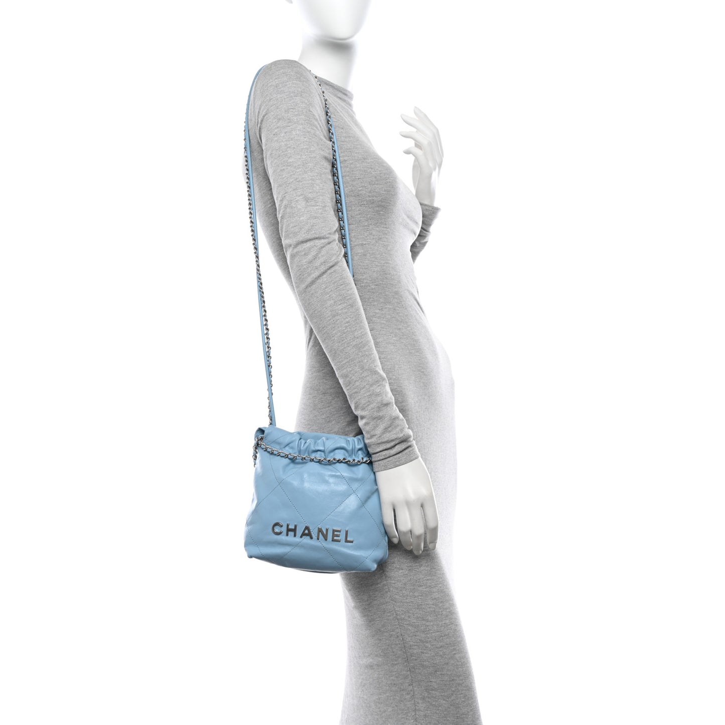 Shiny Calfskin Quilted Mini Chanel 22 Light Blue