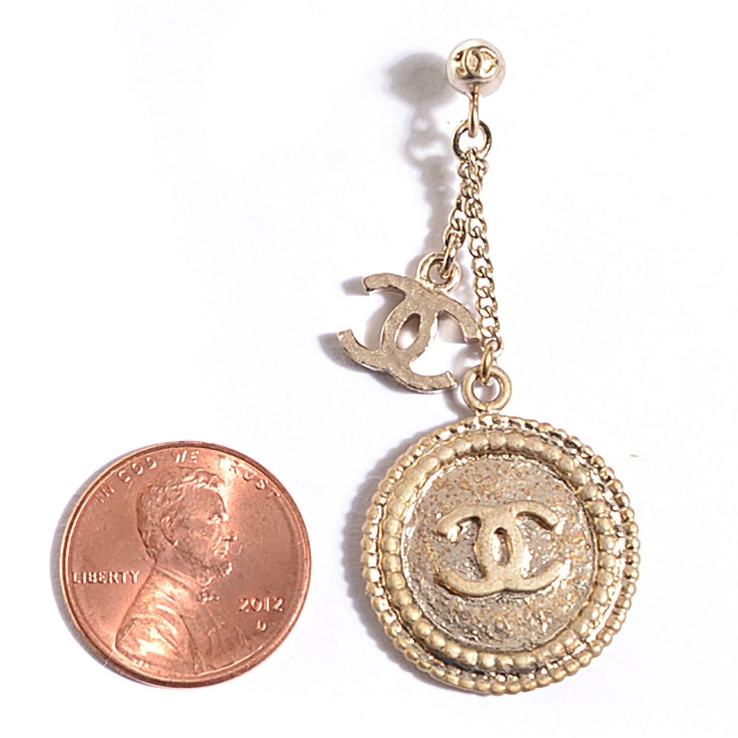 Chanel Hammered CC Dangle Earrings Gold 2 of 4