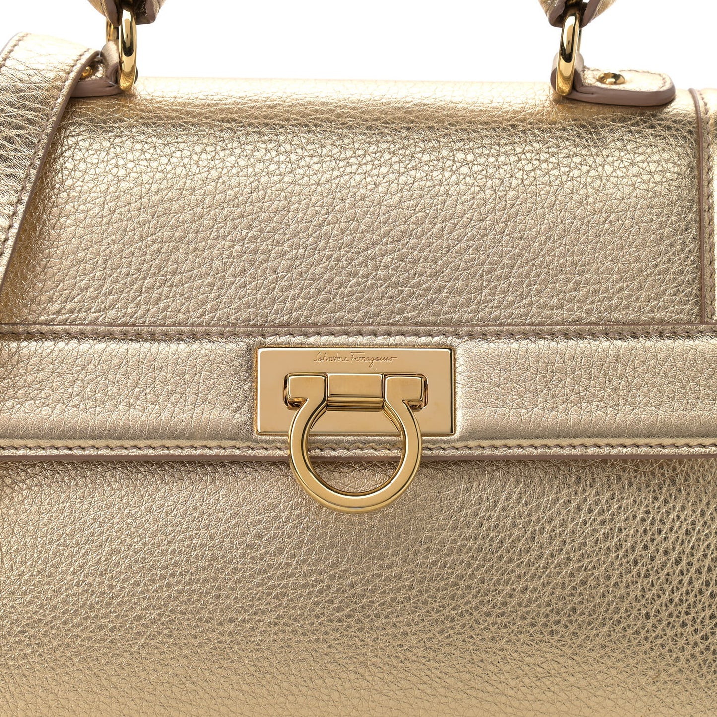 Metallic Grained Calfskin Sofia Satchel Gold