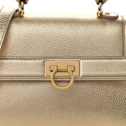 Salvatore Ferragamo Metallic Grained Calfskin Sofia Satchel Gold 11 of 11