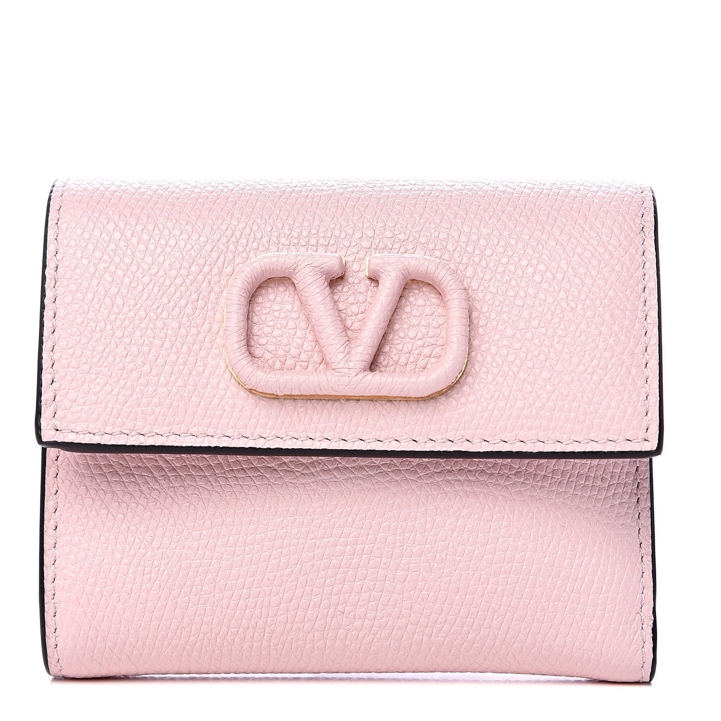 Grainy Calfskin VSling Compact Wallet Water Rose