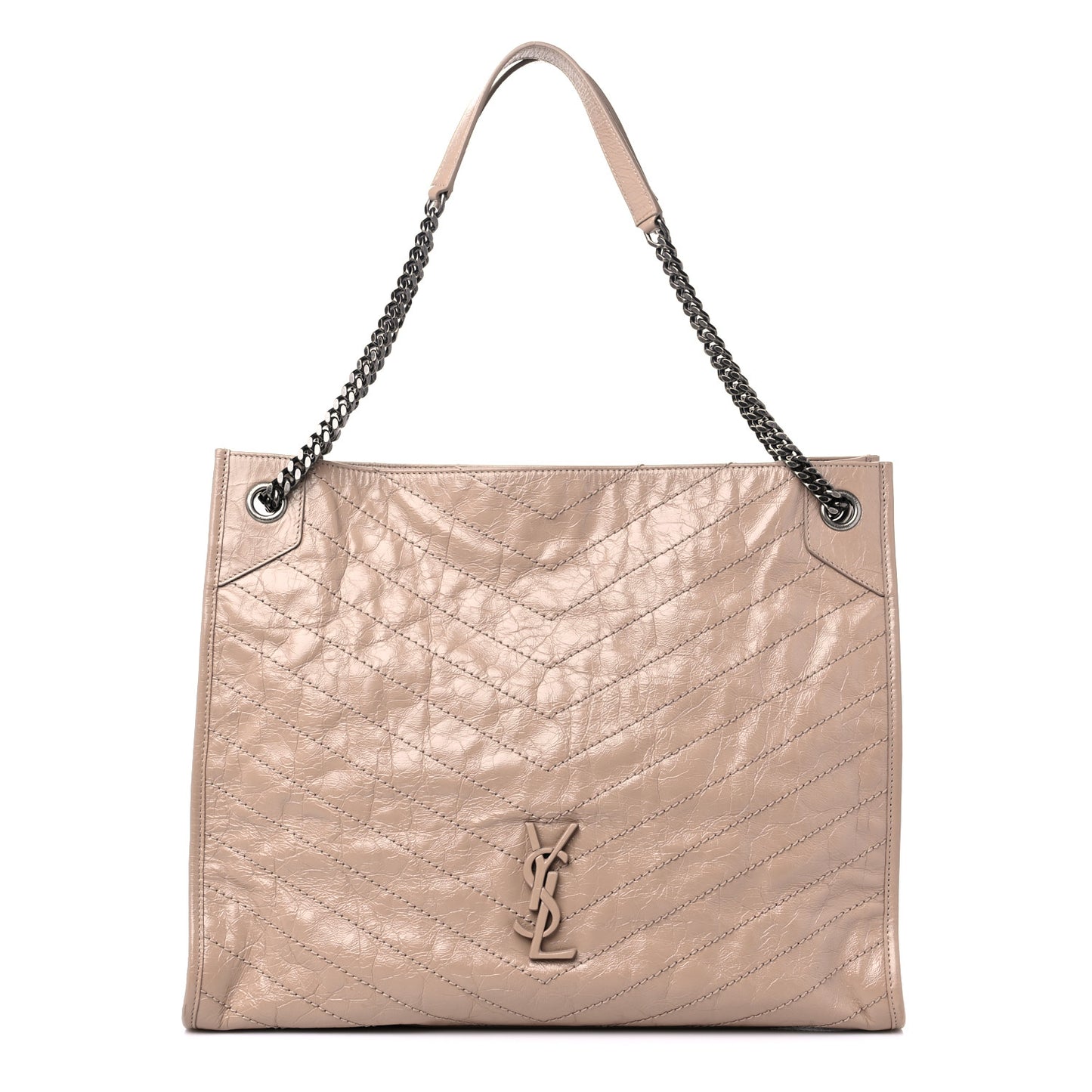 Crinkled Calfskin Matelasse Monogram Large Niki Shopper Tote Dusty Grey