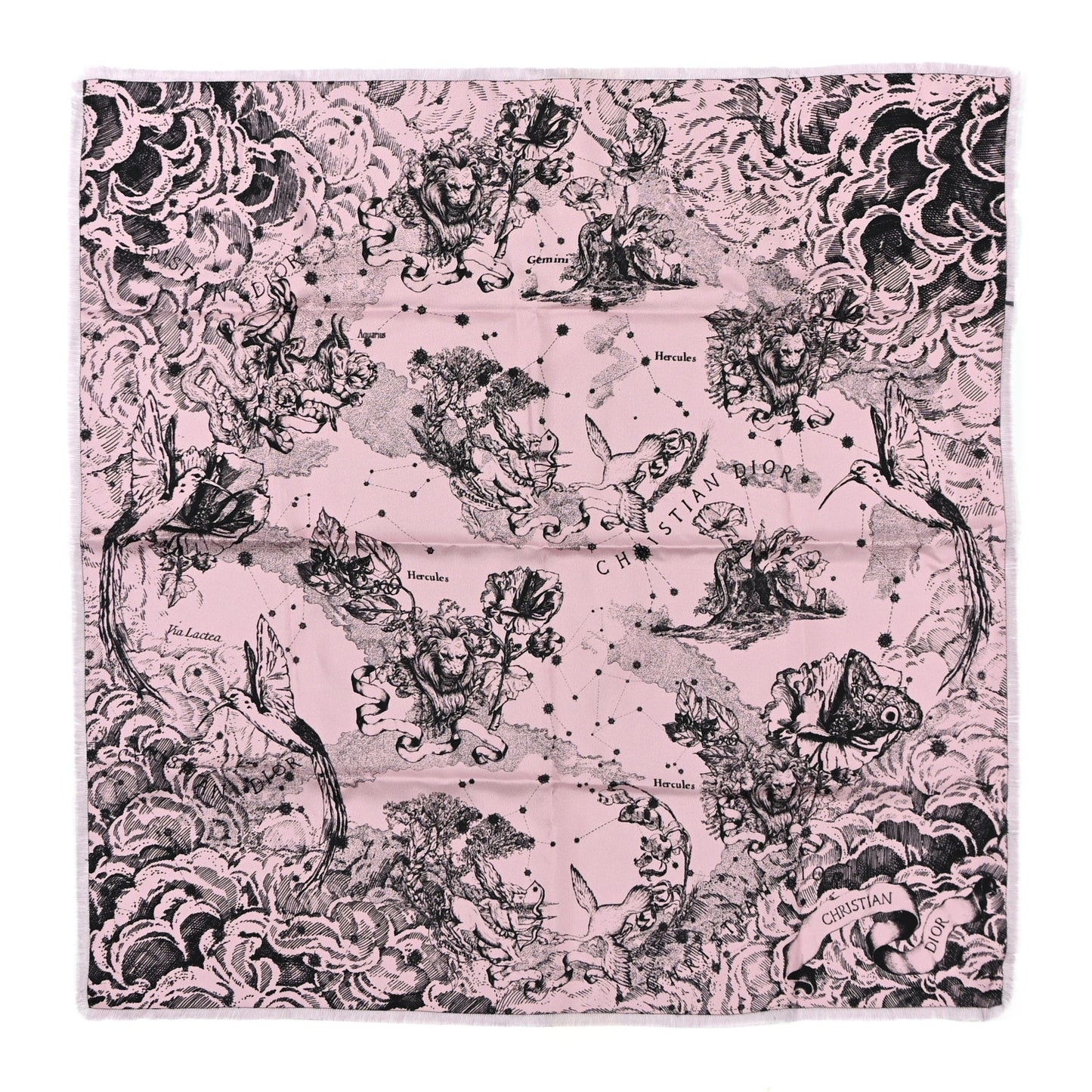Silk Zodiac Print Scarf 90 Pink