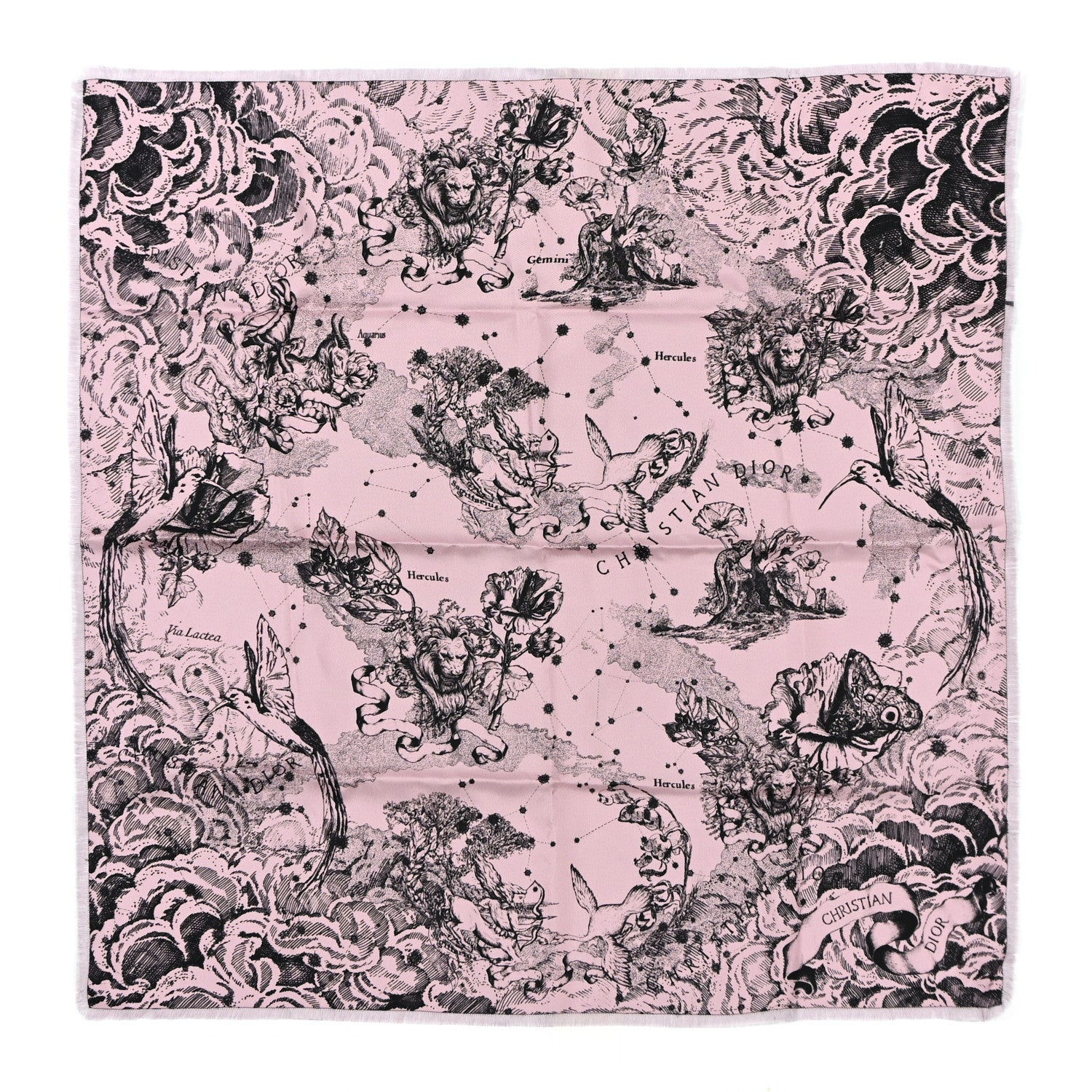 Christian Dior Silk Zodiac Print Scarf 90 Pink 1 of 6