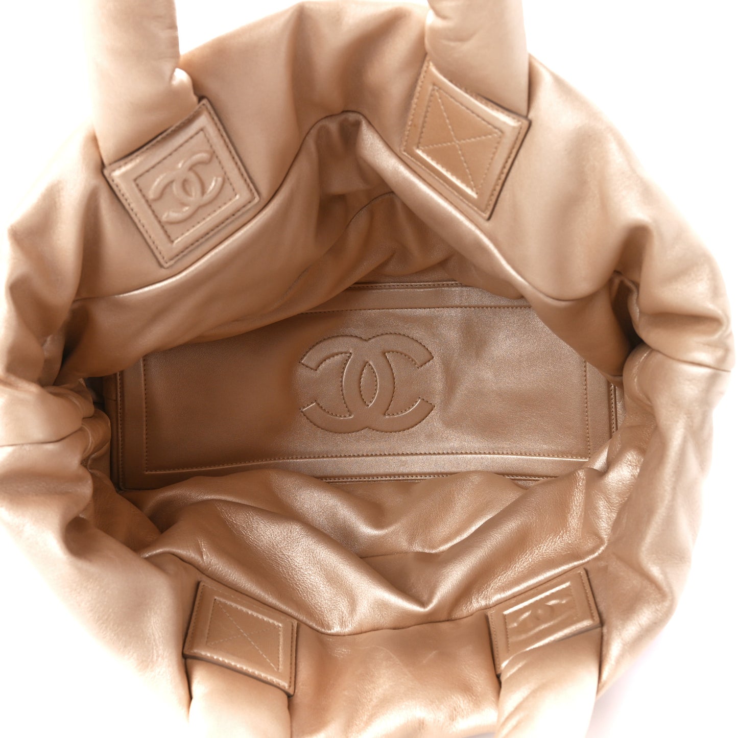 Metallic Lambskin Medium Coco Cocoon Reversible Tote Light Gold