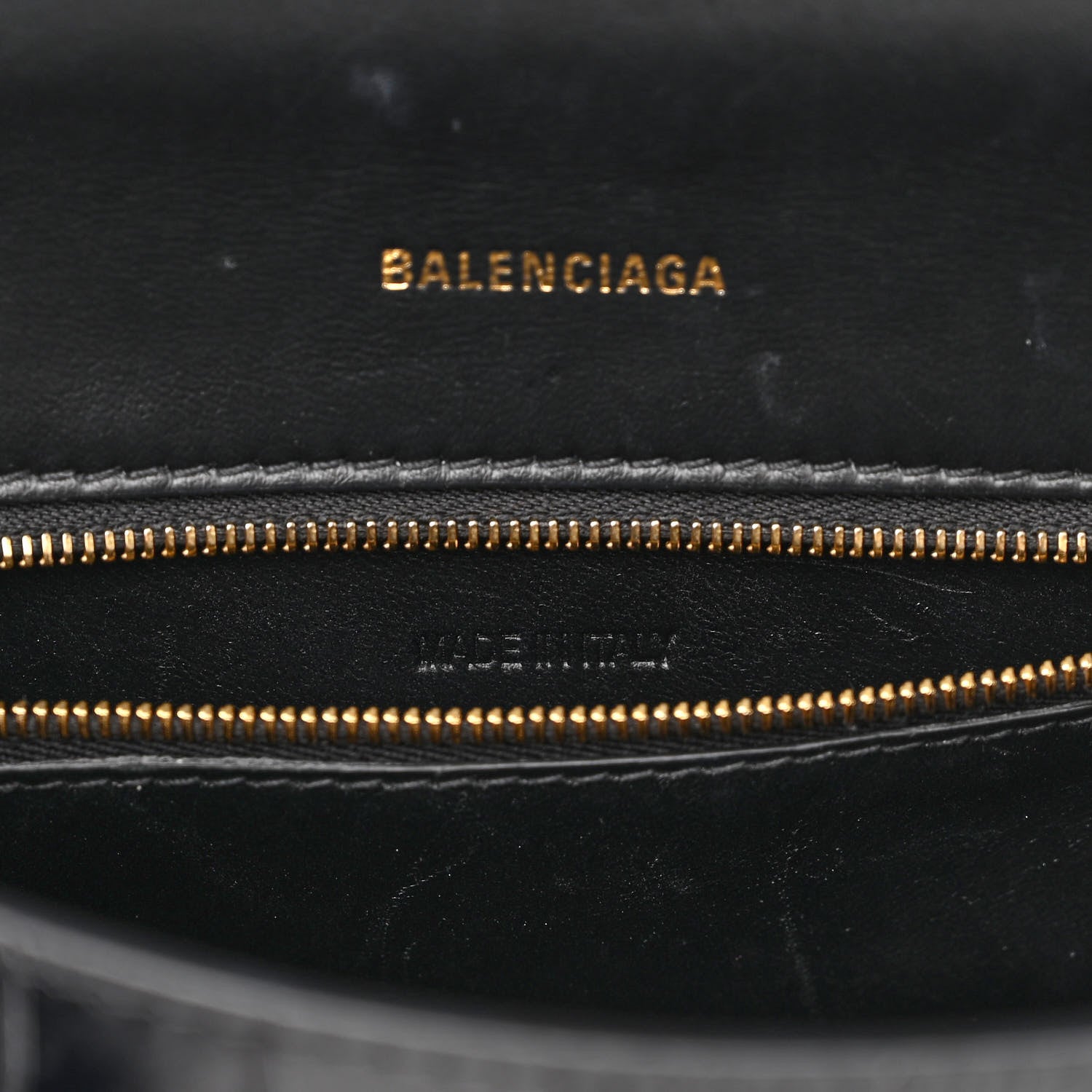 Balenciaga Shiny Calfskin Crocodile Embossed Small Hourglass Top Handle Bag Black 7 of 10