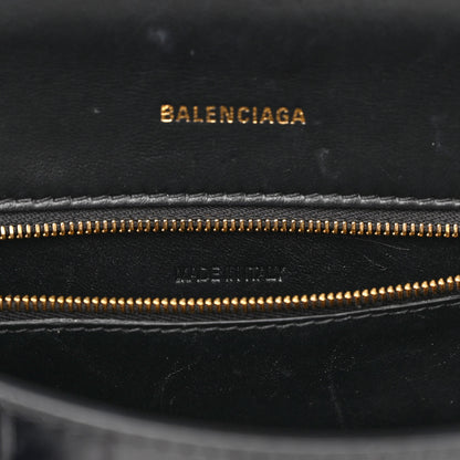 Balenciaga Shiny Calfskin Crocodile Embossed Small Hourglass Top Handle Bag Black 7 of 10