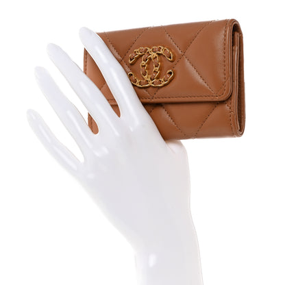 Chanel Shiny Goatskin Quilted Chanel 19 Flap Card Holder Brown 2 of 8