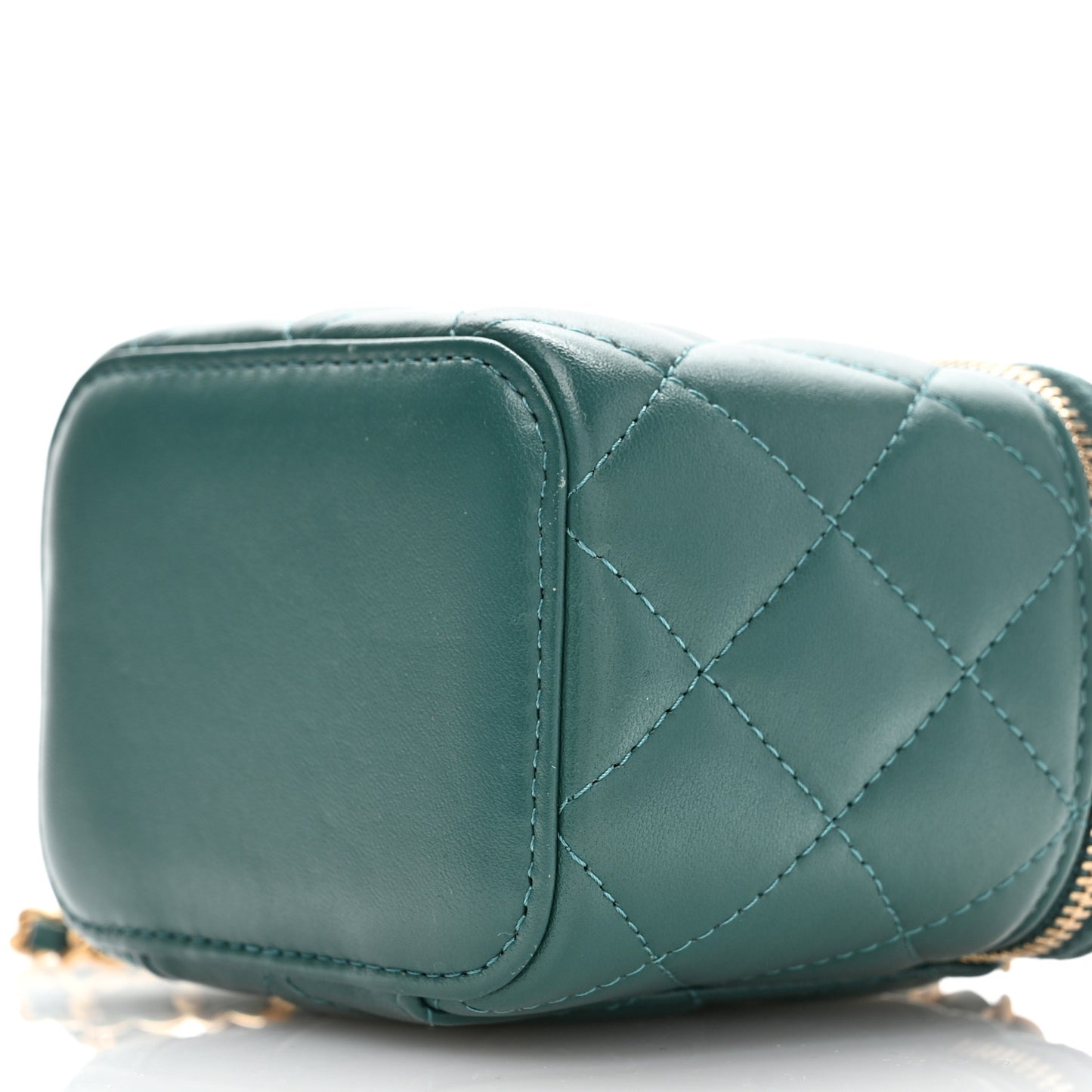 Lambskin Quilted Top Handle Mini Vanity Case With Chain Green