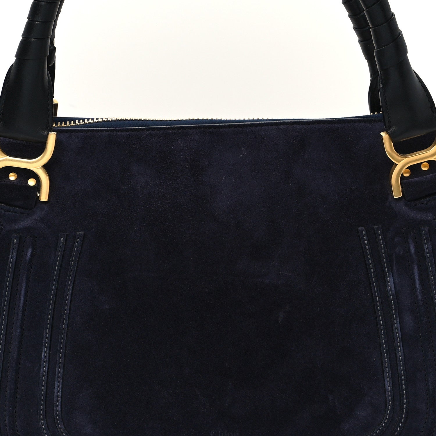 Chloe Suede Calfskin Braided Large Marcie Double Carry Navy 7 of 11