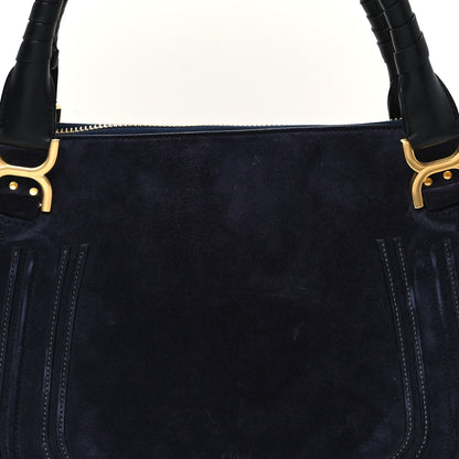 Chloe Suede Calfskin Braided Large Marcie Double Carry Navy 7 of 11