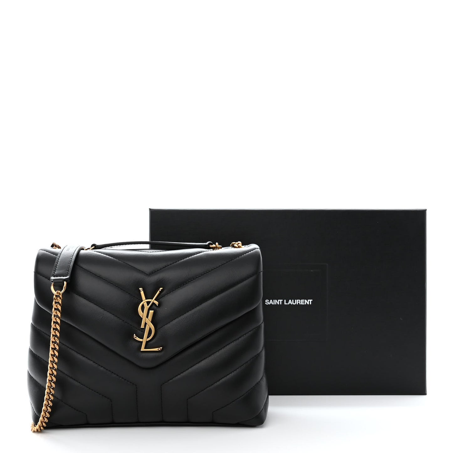 Calfskin Y Quilted Monogram Small Loulou Chain Satchel Black