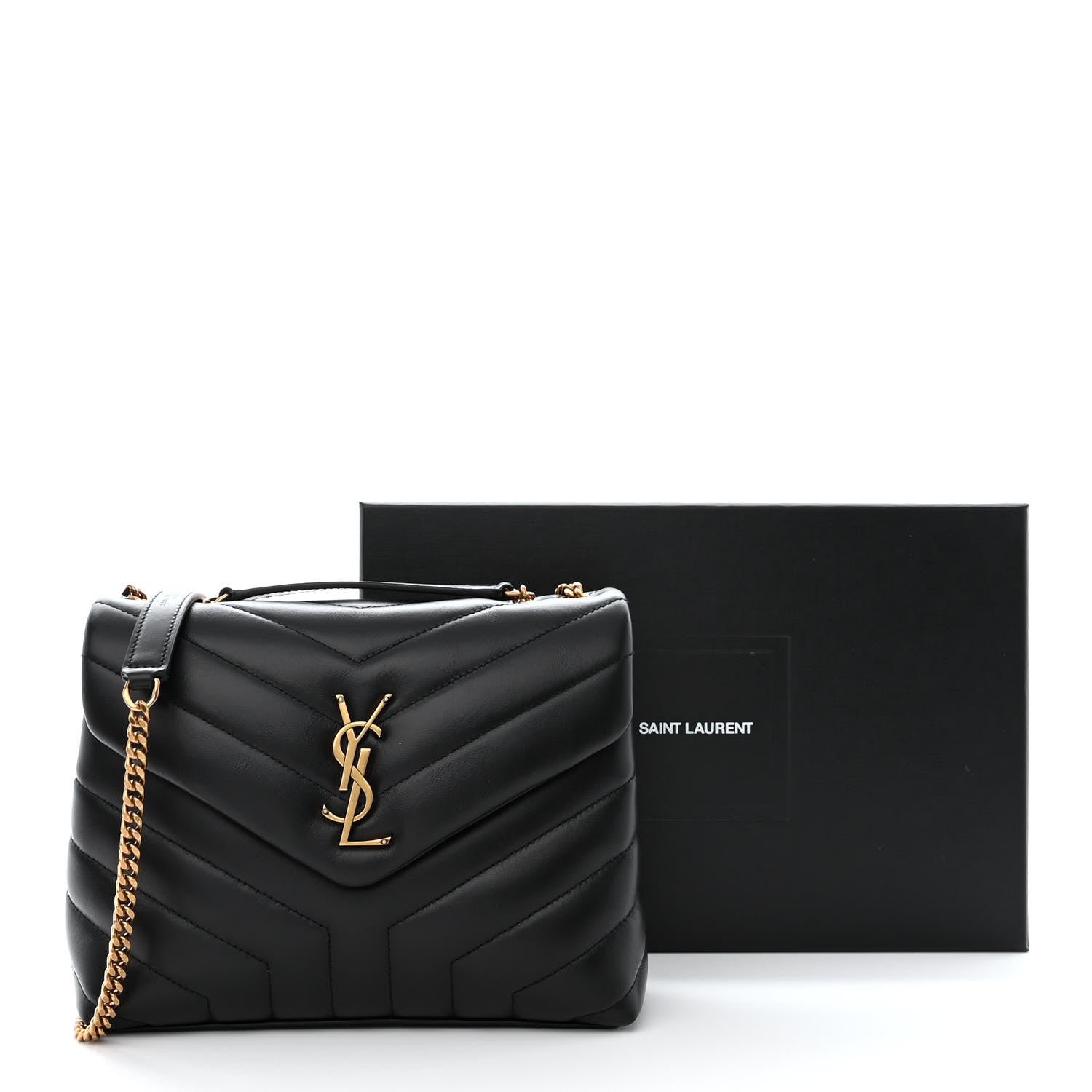 Saint Laurent Calfskin Y Quilted Monogram Small Loulou Chain Satchel Black 11 of 11