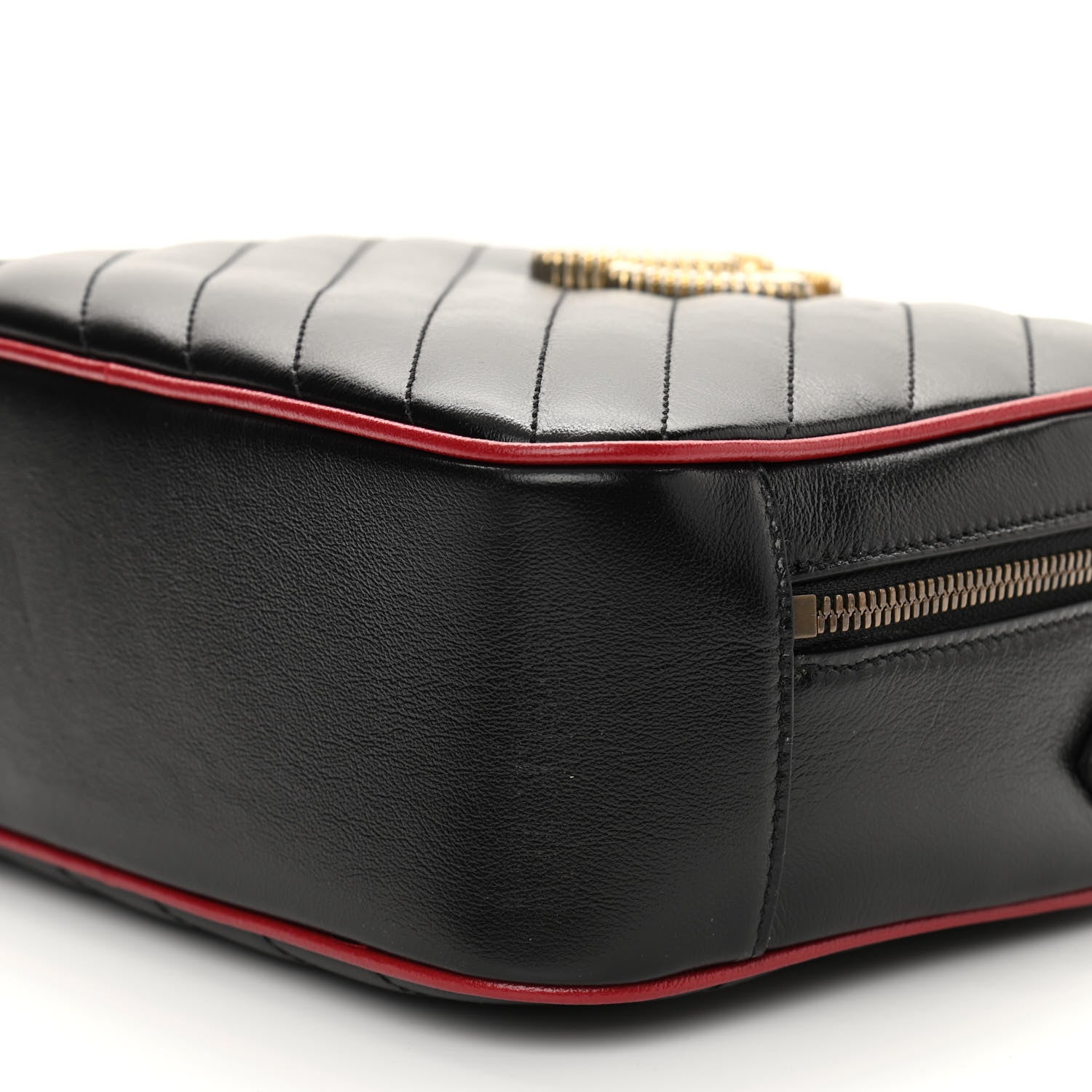 Gucci Vintage Effect Calfskin Matelasse Diagonal Small Torchon GG Marmont Bamboo Top Handle Shoulder Bag Black Romantic Cherry 10 of 13