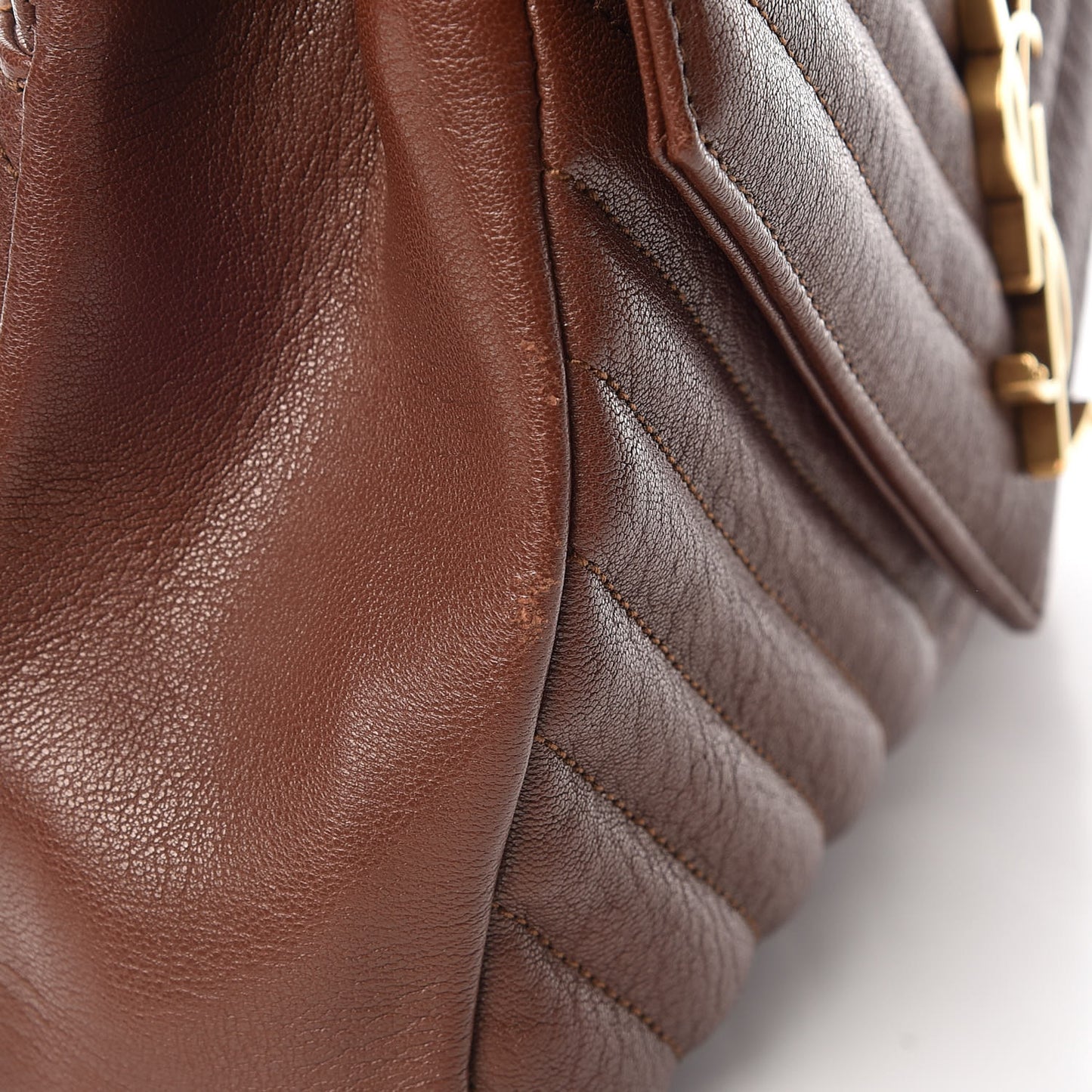 Sheepskin Matelasse Medium College Monogram Bag Amber