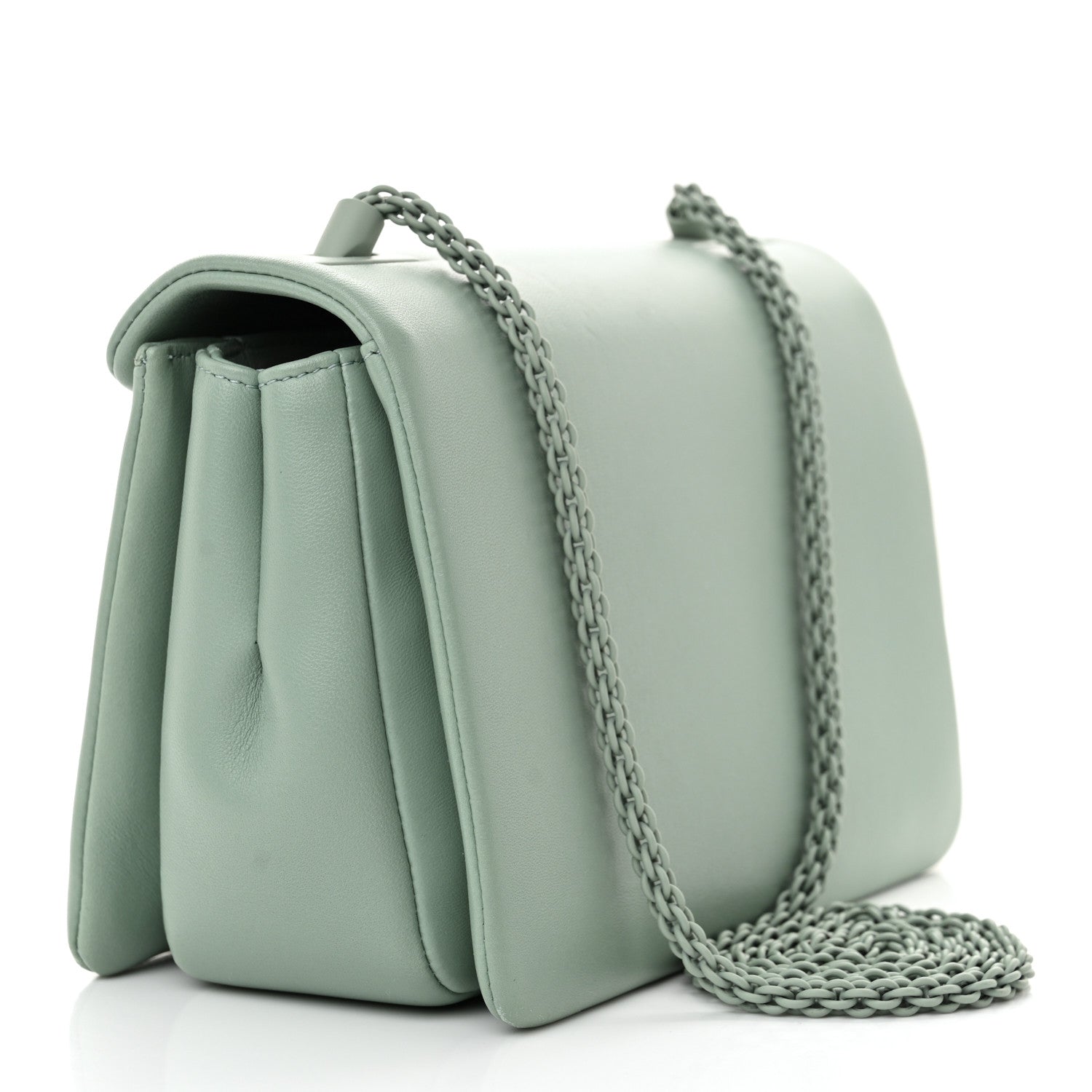Valentino Garavani Nappa Lacquer Monochrome One Stud Chain Clutch Morning Dew 3 of 12
