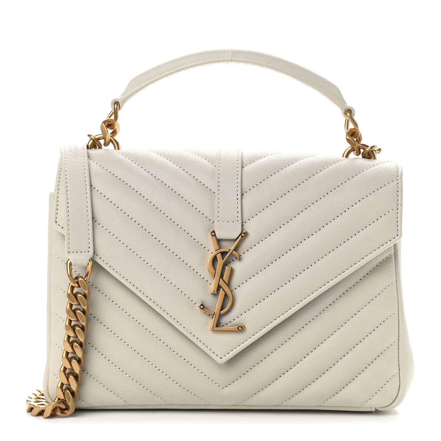 Saint Laurent Sheepskin Matelasse Chevron Monogram Medium College Bag Crema Soft 1 of 12