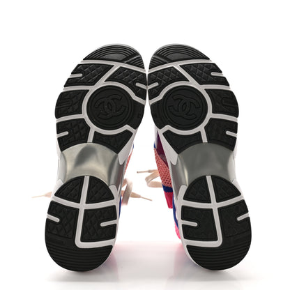 Chanel Fabric Suede Calfskin Stretch CC Sneakers 41 Pink Red Blue 5 of 7