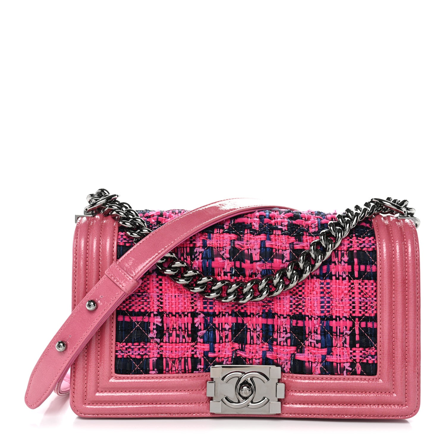Chanel Patent Tweed Medium Boy Flap Fuchsia 1 of 11