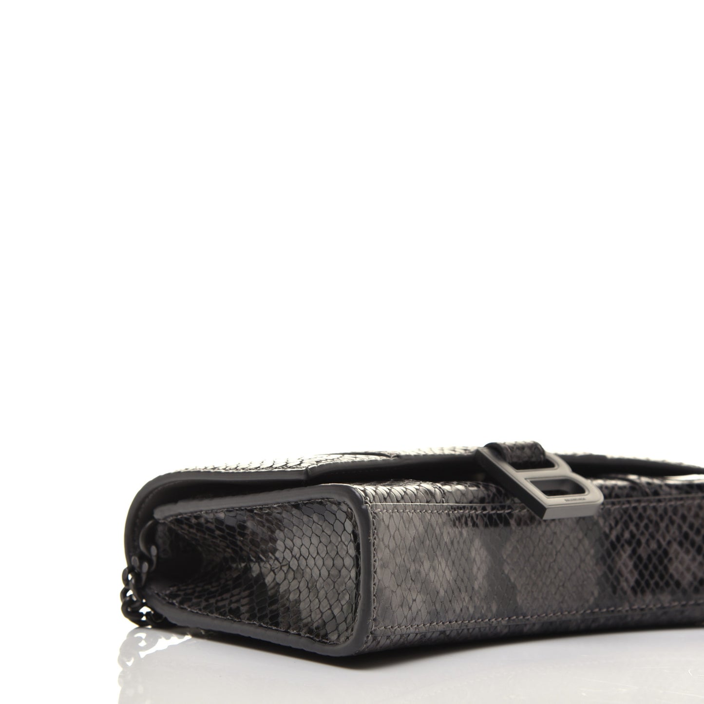 Shiny Calfskin Python Effect Hourglass Chain Bag Dark Grey Black