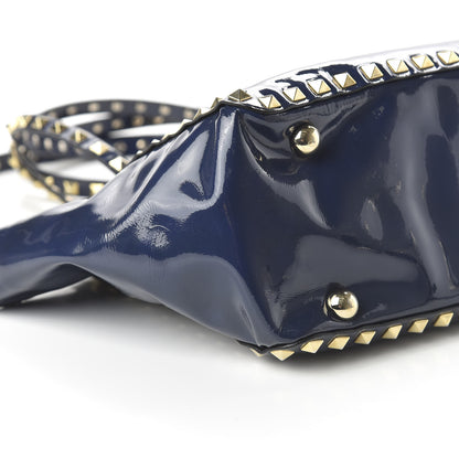 Valentino Garavani Patent Small Rockstud Tote Navy 6 of 10