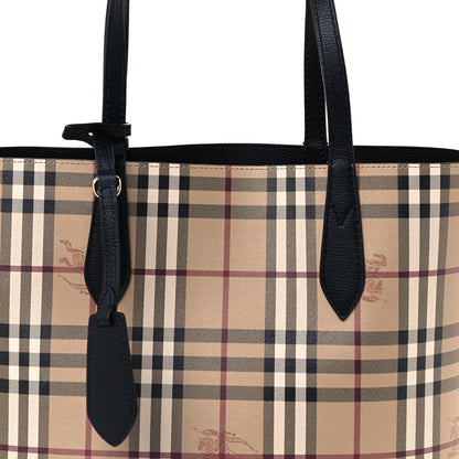Burberry Grainy Calfskin Haymarket Check Small Reversible Tote Black 14 of 19
