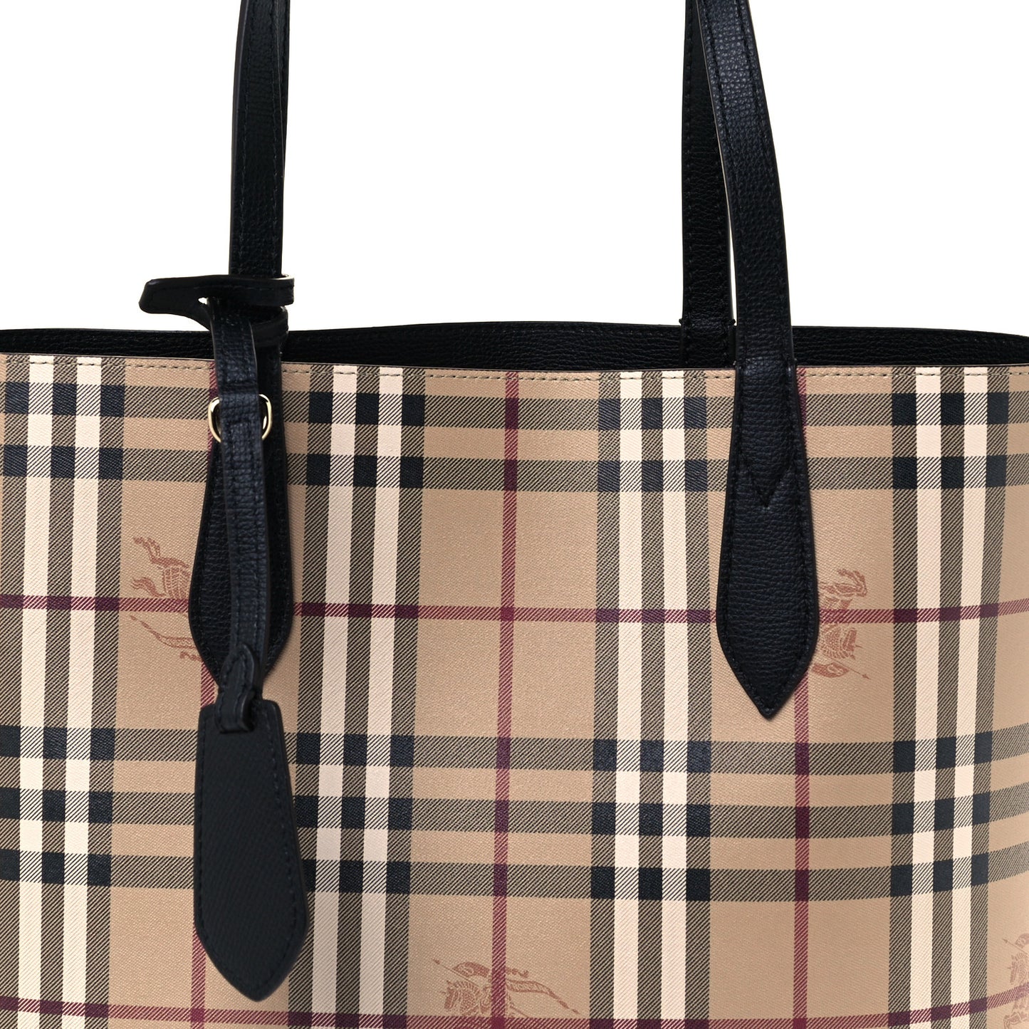 Grainy Calfskin Haymarket Check Small Reversible Tote Black