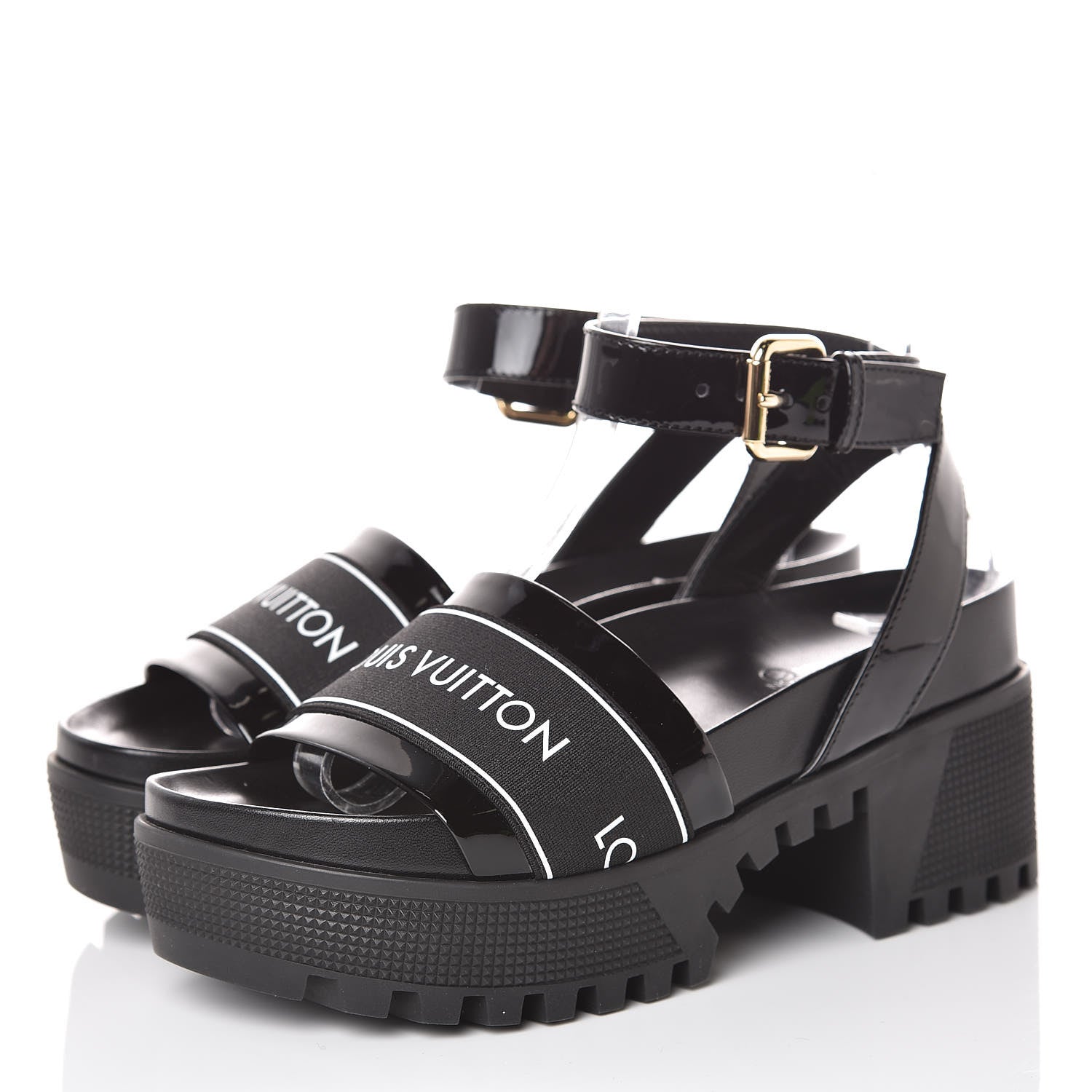 Louis Vuitton Patent Calfskin Laureate Platform Sandals 35 Black 3 of 9