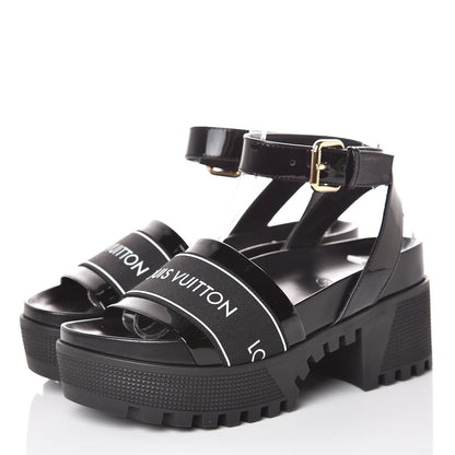 Louis Vuitton Patent Calfskin Laureate Platform Sandals 35 Black 3 of 9