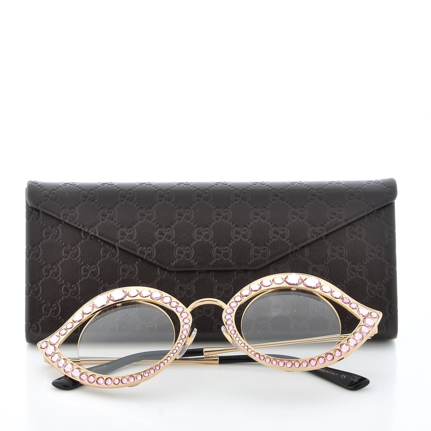 Gucci Metal Crystal Cat Eye Sunglasses GG0046S Pink 7 of 7