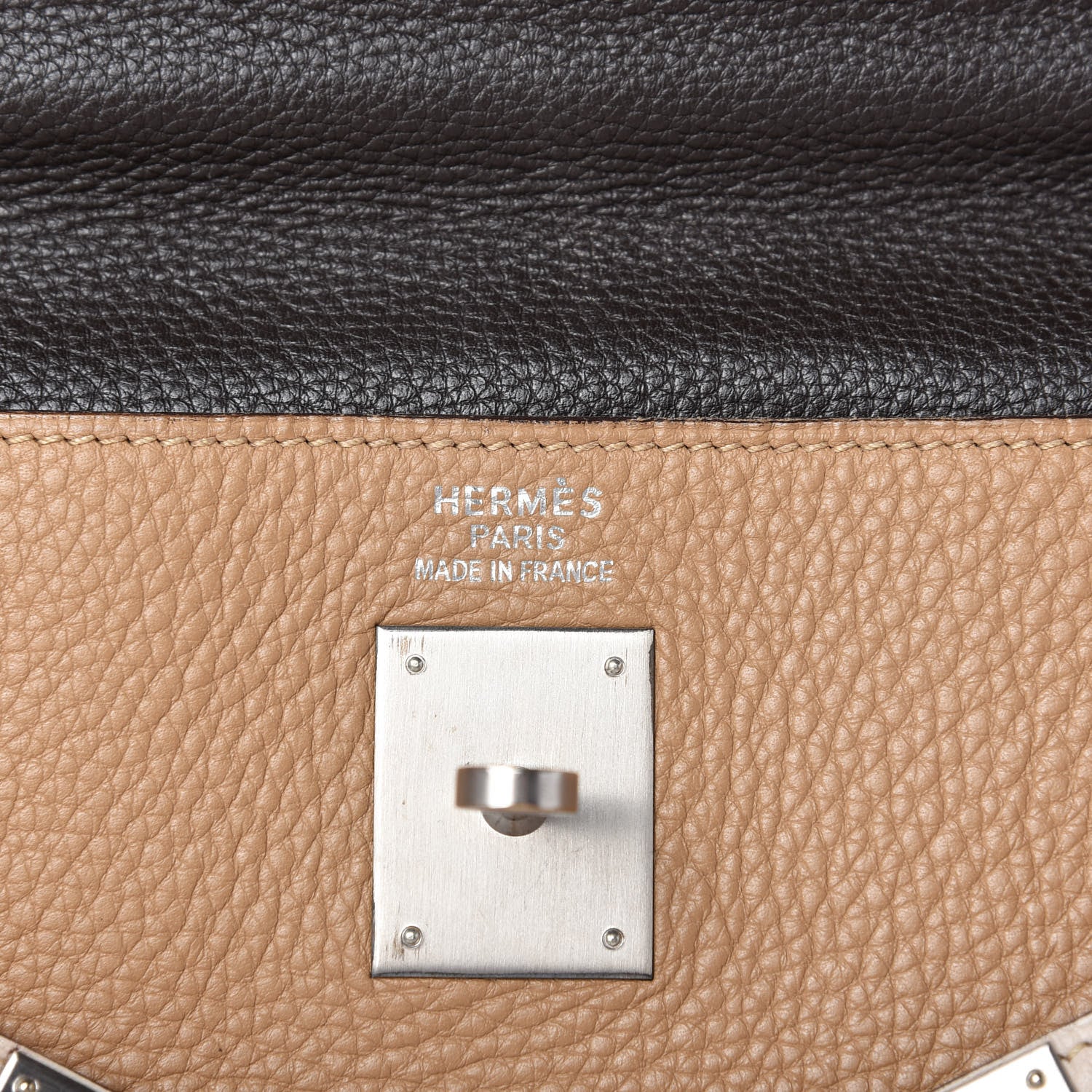 Hermes Taurillon Clemence Tri-Color Kelly Retourne 35 Tabac Camel Ecorce Craie 6 of 13