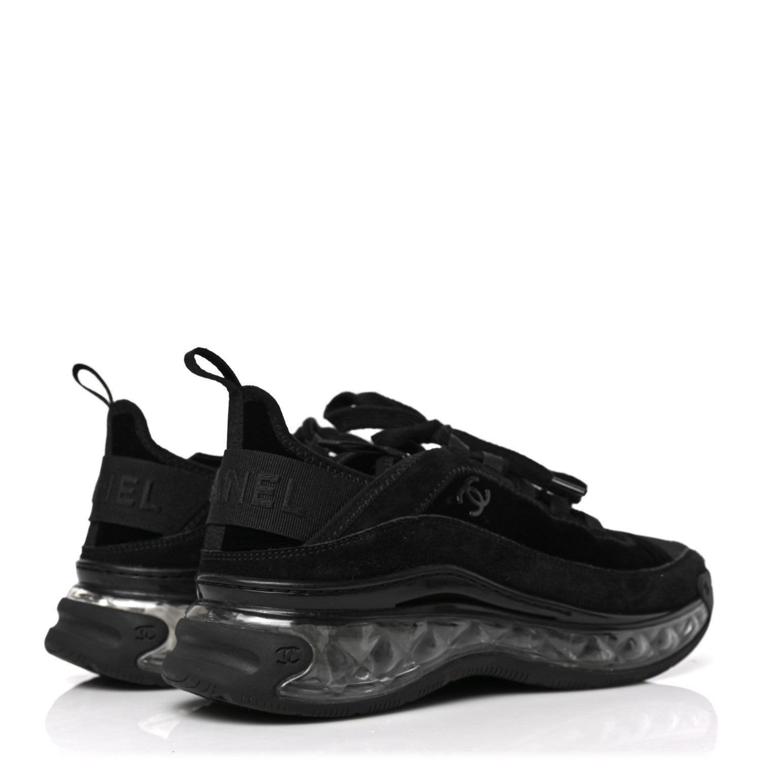 Chanel Suede Calfskin Velvet Grosgrain CC Sneakers 38.5 Black 4 of 8