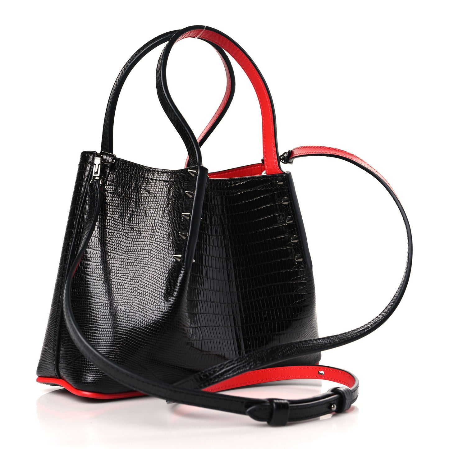 Patent Embossed Spiked Mini Cabarock Shopper Tote Black