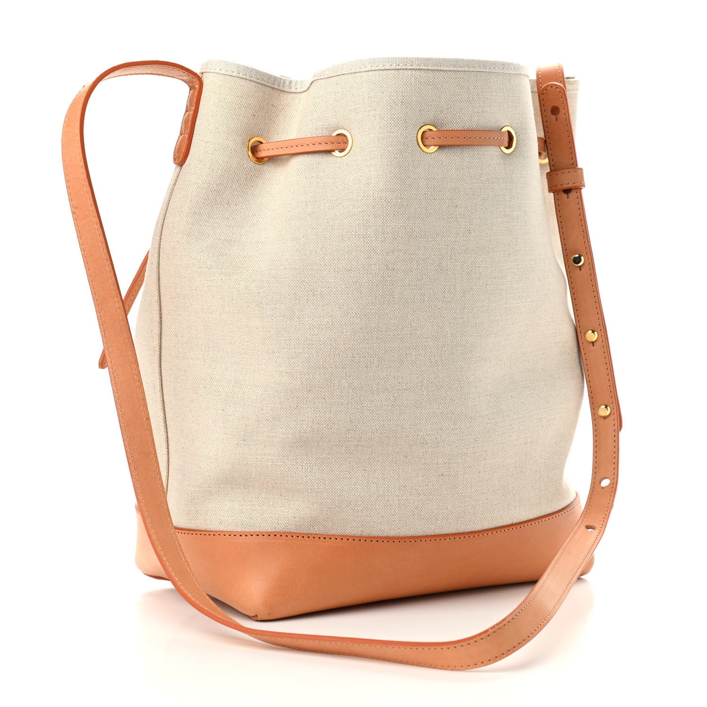 Canvas Calfskin Bucket Bag Creme Cammello