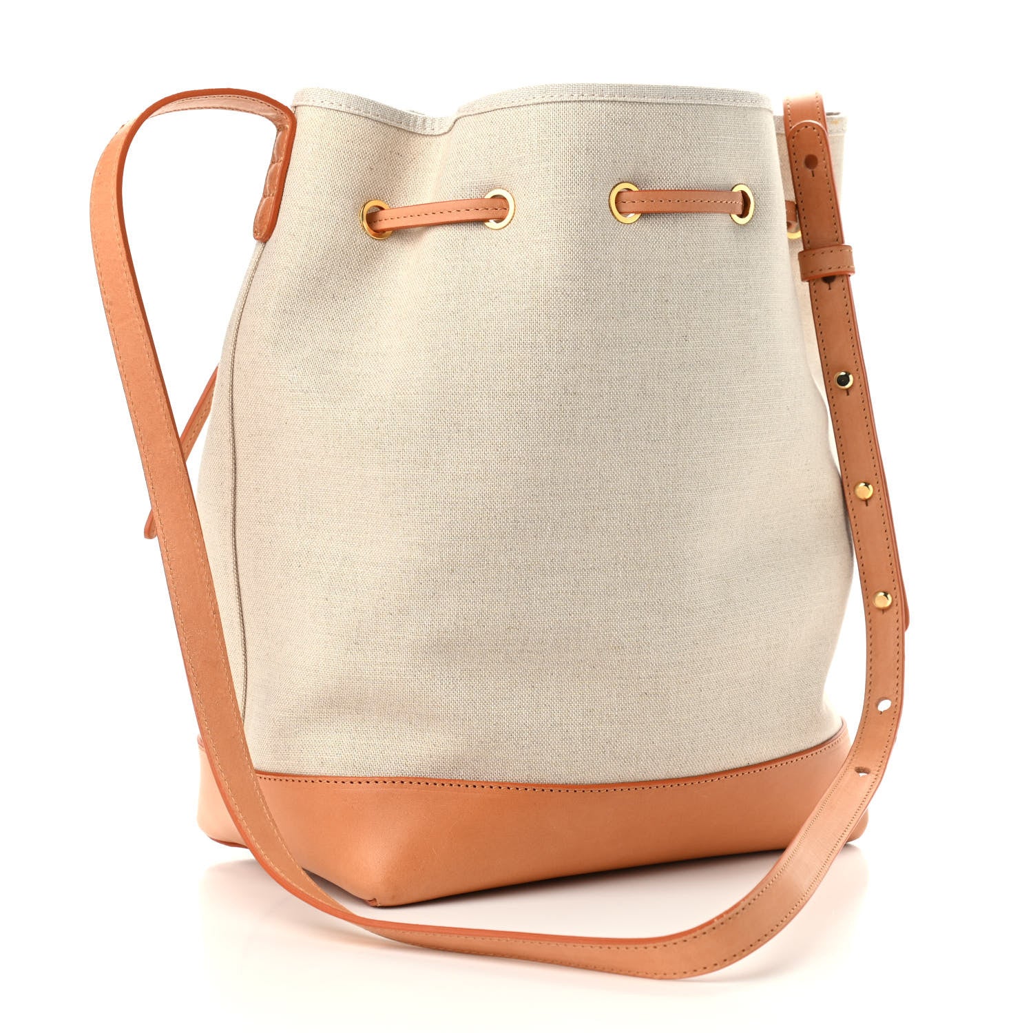 Mansur Gavriel Canvas Calfskin Bucket Bag Creme Cammello 2 of 12