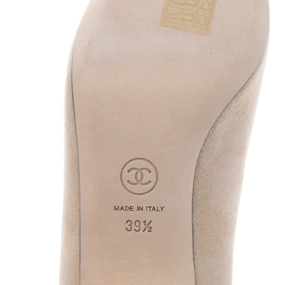 Chanel Suede Satin Cap Toe Low Heel Pumps 39.5 Beige Black 9 of 11