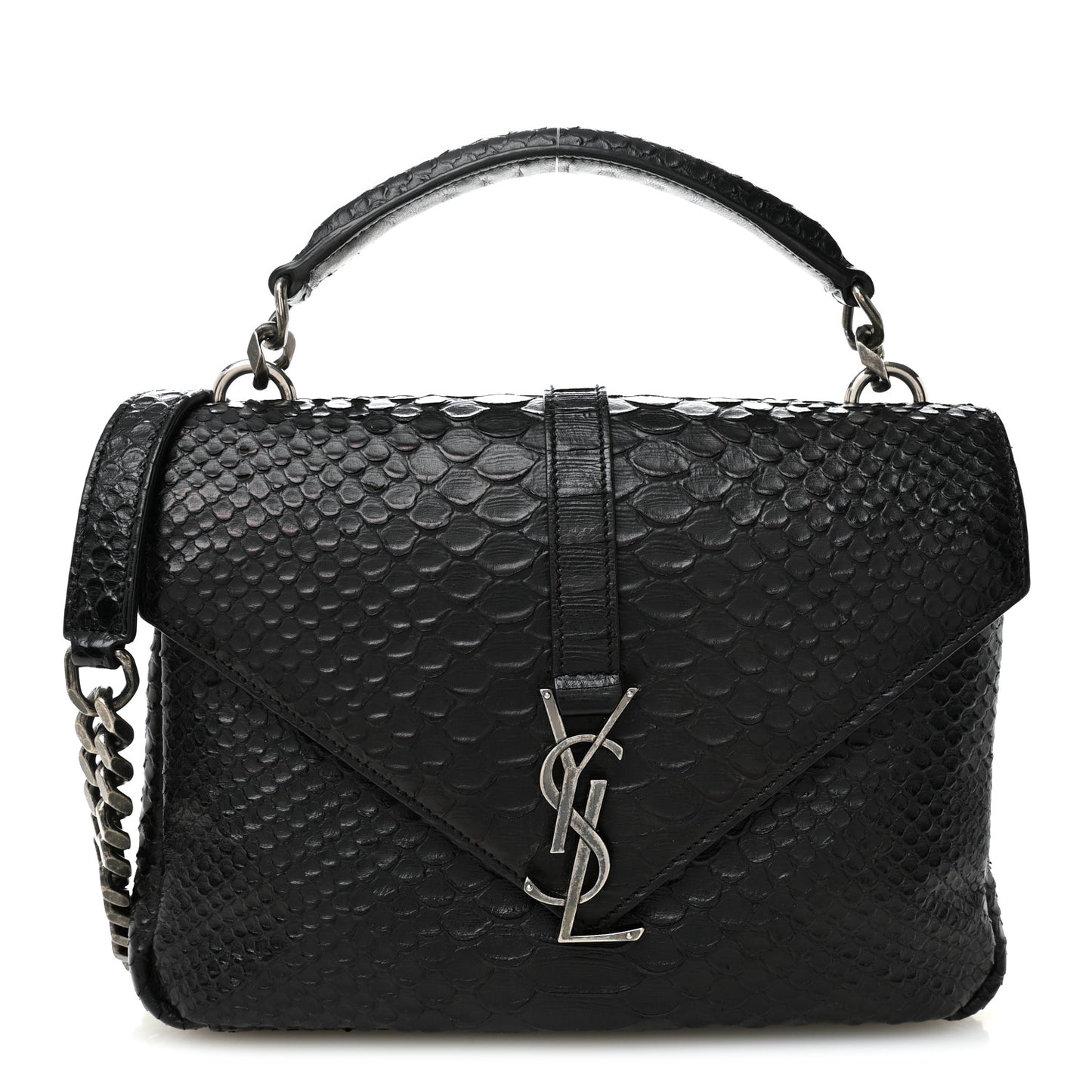 Calfskin Python Embossed Monogram Medium College Bag Black