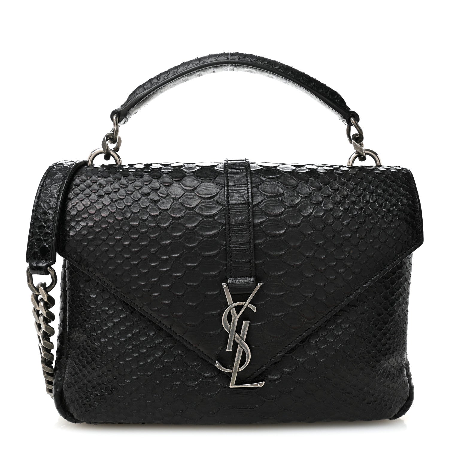Saint Laurent Calfskin Python Embossed Monogram Medium College Bag Black 1 of 9
