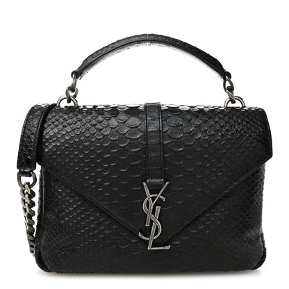 Saint Laurent Calfskin Python Embossed Monogram Medium College Bag Black 1 of 9